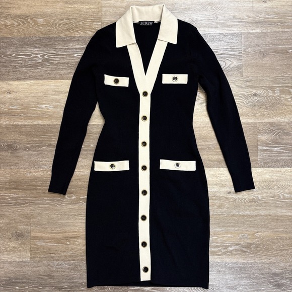 J.CREW Dresses & Skirts - J.Crew Contrast Mini Knit Sweater Dress Black Ivory Supersculpt Yarn Sz XS EUC